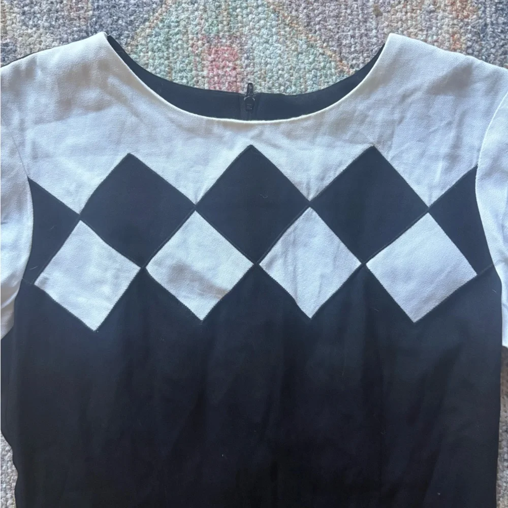 Vintage 1980s Scarlett Black and White Diamond Pattern Dress - Picture 2 of 6